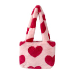 Maxbell Heart Plush Tote Cute Shoulder Bag Furry Purse for Women Ladies Girls Pink