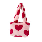 Maxbell Heart Plush Tote Cute Shoulder Bag Furry Purse for Women Ladies Girls Pink