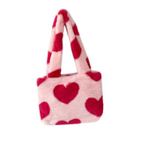 Maxbell Heart Plush Tote Cute Shoulder Bag Furry Purse for Women Ladies Girls Pink