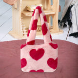 Maxbell Heart Plush Tote Cute Shoulder Bag Furry Purse for Women Ladies Girls Pink