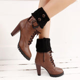 Maxbell Leg Warmers Knitted Winter Warm Fashion Toppers Stockings Womens Boot Cuffs black
