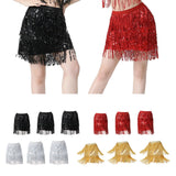 Maxbell Sequin Tassel Skirt Boho Fashion Sequins Fringe Skirt for Party Rave Women M Black