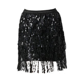Maxbell Sequin Tassel Skirt Boho Fashion Sequins Fringe Skirt for Party Rave Women M Black