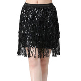 Maxbell Sequin Tassel Skirt Boho Fashion Sequins Fringe Skirt for Party Rave Women M Black
