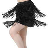 Maxbell Sequin Tassel Skirt Boho Fashion Sequins Fringe Skirt for Party Rave Women M Black