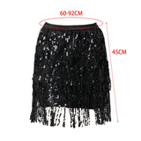 Maxbell Sequin Tassel Skirt Boho Fashion Sequins Fringe Skirt for Party Rave Women M Black