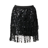 Maxbell Sequin Tassel Skirt Boho Fashion Sequins Fringe Skirt for Party Rave Women XL Black