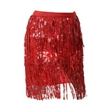 Maxbell Sequin Tassel Skirt Boho Fashion Sequins Fringe Skirt for Party Rave Women M Red