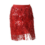 Maxbell Sequin Tassel Skirt Boho Fashion Sequins Fringe Skirt for Party Rave Women M Red
