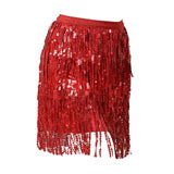 Maxbell Sequin Tassel Skirt Boho Fashion Sequins Fringe Skirt for Party Rave Women M Red
