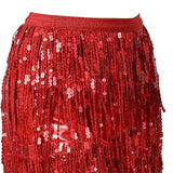 Maxbell Sequin Tassel Skirt Boho Fashion Sequins Fringe Skirt for Party Rave Women M Red