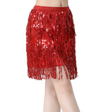 Maxbell Sequin Tassel Skirt Boho Fashion Sequins Fringe Skirt for Party Rave Women L Red