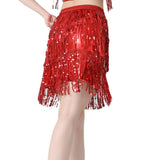 Maxbell Sequin Tassel Skirt Boho Fashion Sequins Fringe Skirt for Party Rave Women L Red