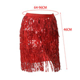 Maxbell Sequin Tassel Skirt Boho Fashion Sequins Fringe Skirt for Party Rave Women L Red