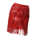 Maxbell Sequin Tassel Skirt Boho Fashion Sequins Fringe Skirt for Party Rave Women XL Red