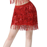 Maxbell Sequin Tassel Skirt Boho Fashion Sequins Fringe Skirt for Party Rave Women XL Red