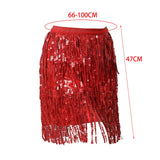 Maxbell Sequin Tassel Skirt Boho Fashion Sequins Fringe Skirt for Party Rave Women XL Red