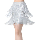 Maxbell Sequin Tassel Skirt Boho Fashion Sequins Fringe Skirt for Party Rave Women M Argent