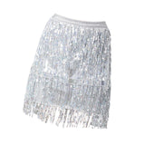 Maxbell Sequin Tassel Skirt Boho Fashion Sequins Fringe Skirt for Party Rave Women L Argent