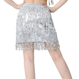 Maxbell Sequin Tassel Skirt Boho Fashion Sequins Fringe Skirt for Party Rave Women XL Argent