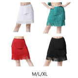 Maxbell Three Layers Tassels Latin Dance Skirt Soft Girl Dancewear for Samba Rumba Party Red Medium