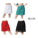 Maxbell Three Layers Tassels Latin Dance Skirt Soft Girl Dancewear for Samba Rumba Party Red Medium