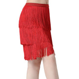 Maxbell Three Layers Tassels Latin Dance Skirt Soft Girl Dancewear for Samba Rumba Party Red Medium