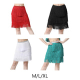 Maxbell Three Layers Tassels Latin Dance Skirt Soft Girl Dancewear for Samba Rumba Party Red Medium