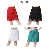 Maxbell Three Layers Tassels Latin Dance Skirt Soft Girl Dancewear for Samba Rumba Party Red Medium
