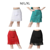 Maxbell Three Layers Tassels Latin Dance Skirt Soft Girl Dancewear for Samba Rumba Party Red Medium