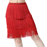 Maxbell Three Layers Tassels Latin Dance Skirt Soft Girl Dancewear for Samba Rumba Party Red Large