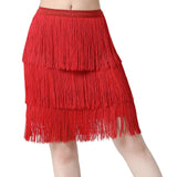 Maxbell Three Layers Tassels Latin Dance Skirt Soft Girl Dancewear for Samba Rumba Party Red XL