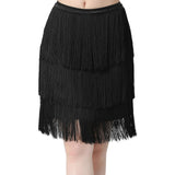 Maxbell Three Layers Tassels Latin Dance Skirt Soft Girl Dancewear for Samba Rumba Party Black Medium