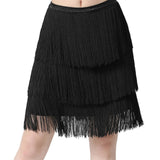 Maxbell Three Layers Tassels Latin Dance Skirt Soft Girl Dancewear for Samba Rumba Party Black Large