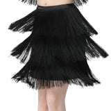 Maxbell Three Layers Tassels Latin Dance Skirt Soft Girl Dancewear for Samba Rumba Party Black Large