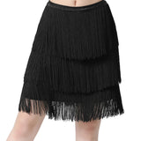 Maxbell Three Layers Tassels Latin Dance Skirt Soft Girl Dancewear for Samba Rumba Party Black Large
