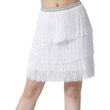 Maxbell Three Layers Tassels Latin Dance Skirt Soft Girl Dancewear for Samba Rumba Party White Medium