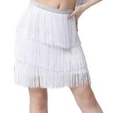 Maxbell Three Layers Tassels Latin Dance Skirt Soft Girl Dancewear for Samba Rumba Party White XL