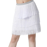 Maxbell Three Layers Tassels Latin Dance Skirt Soft Girl Dancewear for Samba Rumba Party White XL