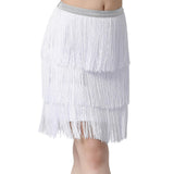 Maxbell Three Layers Tassels Latin Dance Skirt Soft Girl Dancewear for Samba Rumba Party White XL