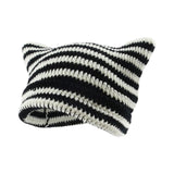 Maxbell Crochet Hat Knitted Cap Slouchy Photo Props Female Striped Warm Headgear Black and White