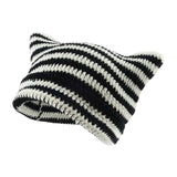 Maxbell Crochet Hat Knitted Cap Slouchy Photo Props Female Striped Warm Headgear Black and White