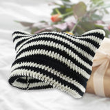 Maxbell Crochet Hat Knitted Cap Slouchy Photo Props Female Striped Warm Headgear Black and White