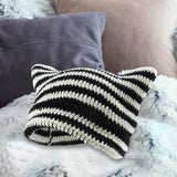 Maxbell Crochet Hat Knitted Cap Slouchy Photo Props Female Striped Warm Headgear Black and White