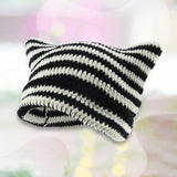 Maxbell Crochet Hat Knitted Cap Slouchy Photo Props Female Striped Warm Headgear Black and White