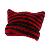 Maxbell Crochet Hat Knitted Cap Slouchy Photo Props Female Striped Warm Headgear Black and Red