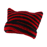 Maxbell Crochet Hat Knitted Cap Slouchy Photo Props Female Striped Warm Headgear Black and Red