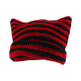 Maxbell Crochet Hat Knitted Cap Slouchy Photo Props Female Striped Warm Headgear Black and Red