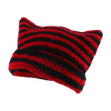 Maxbell Crochet Hat Knitted Cap Slouchy Photo Props Female Striped Warm Headgear Black and Red