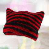 Maxbell Crochet Hat Knitted Cap Slouchy Photo Props Female Striped Warm Headgear Black and Red